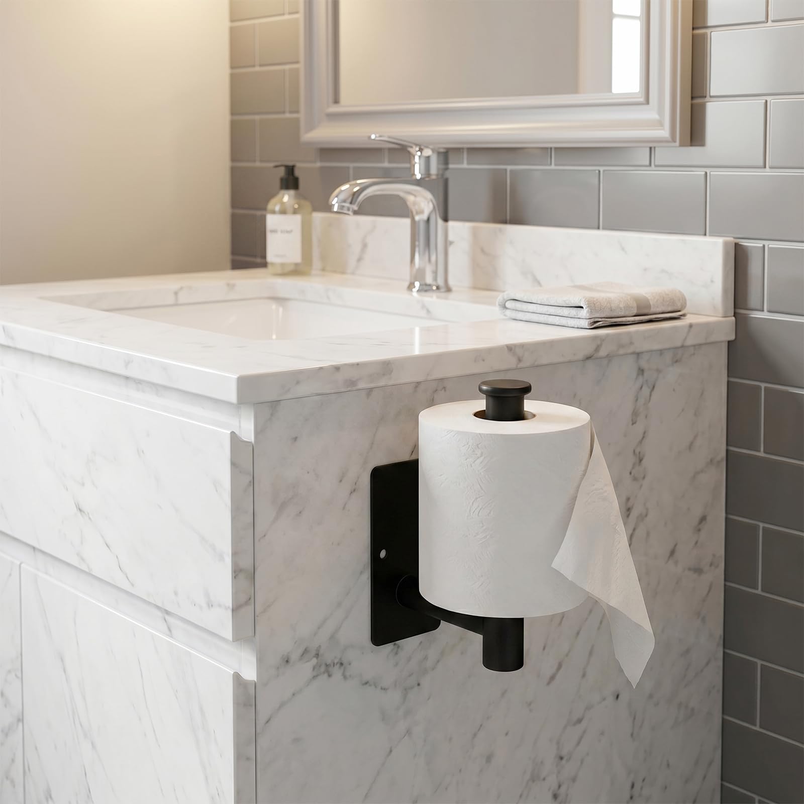Toilet Paper Holder Wall Mount, Adhesive/Screw, for Bathroom, RV, Black — Amazon image 7