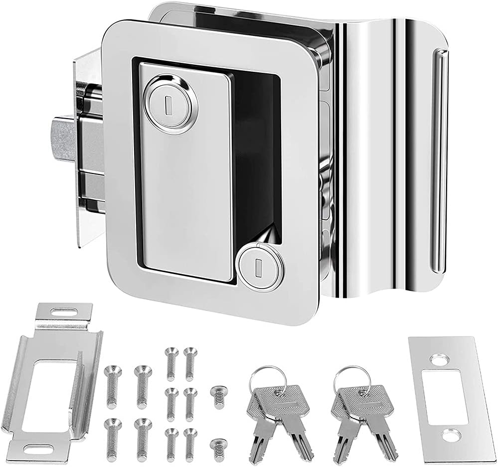 Entry Door Lock with Paddle Deadbolt for RV Travel Trailer, 100% Zinc Alloy Metal Rv Door Lock with 2 Keys, for Travel Trailer Camper Bus Yacht Truck (Color : White) (Silver)