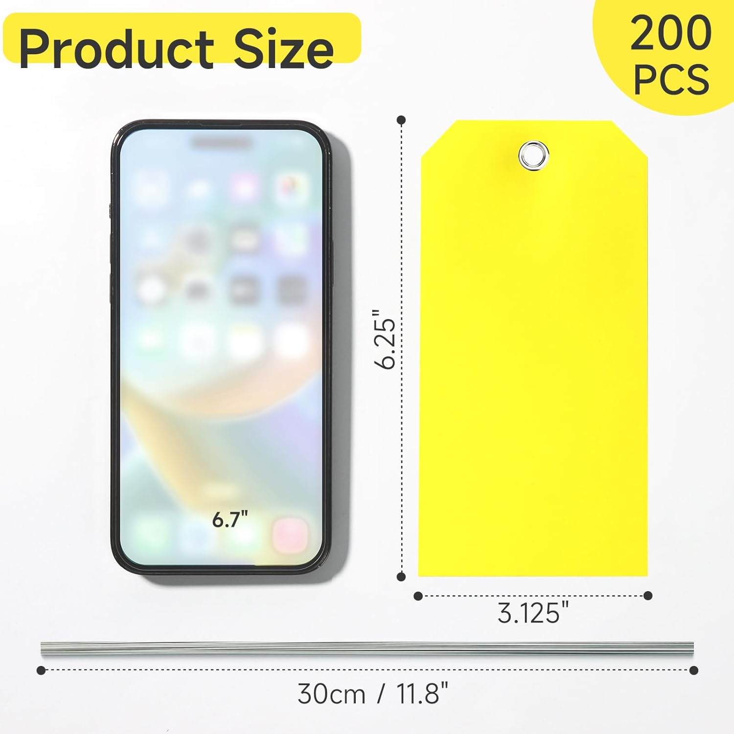 200 Yellow Plastic Hang Tags - 6 1/4 x 3 1/8, Heavy Duty, Write On, Ideal for Equipment, Car Parts, Inventory & Repair - Image 2