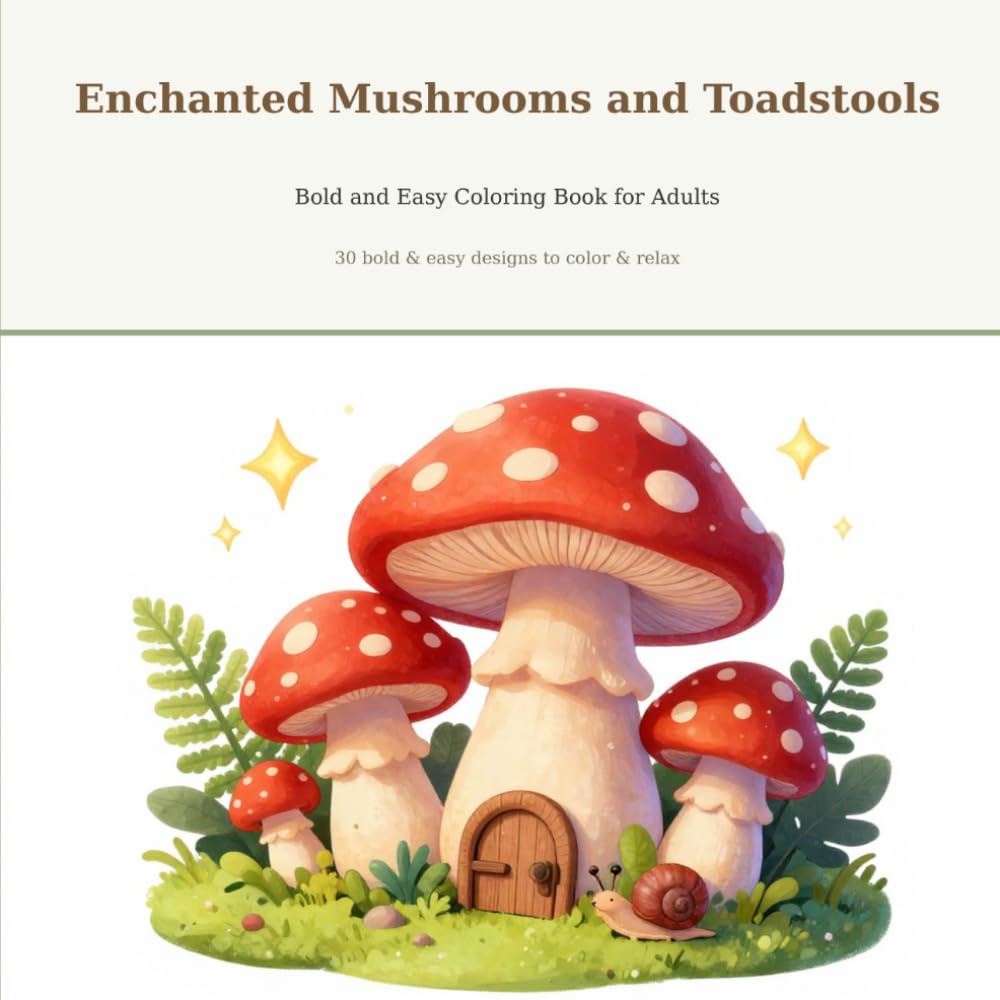 Enchanted Mushrooms and Toadstools: Bold & Easy Coloring Book - 30 Whimsical Mushrooms, Toadstools & Forest Magic to Color