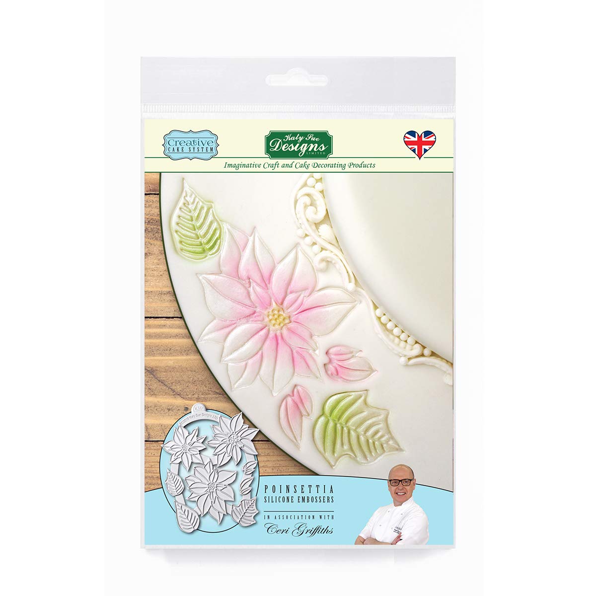 Poinsettia Silicone Embossers Mould, Ceri Griffiths Creative Cake System for Cake Decorating, Crafts, Cupcakes, Sugarcraft, Candies, Cards and Clay, Food Safe Approved, Made in The UK