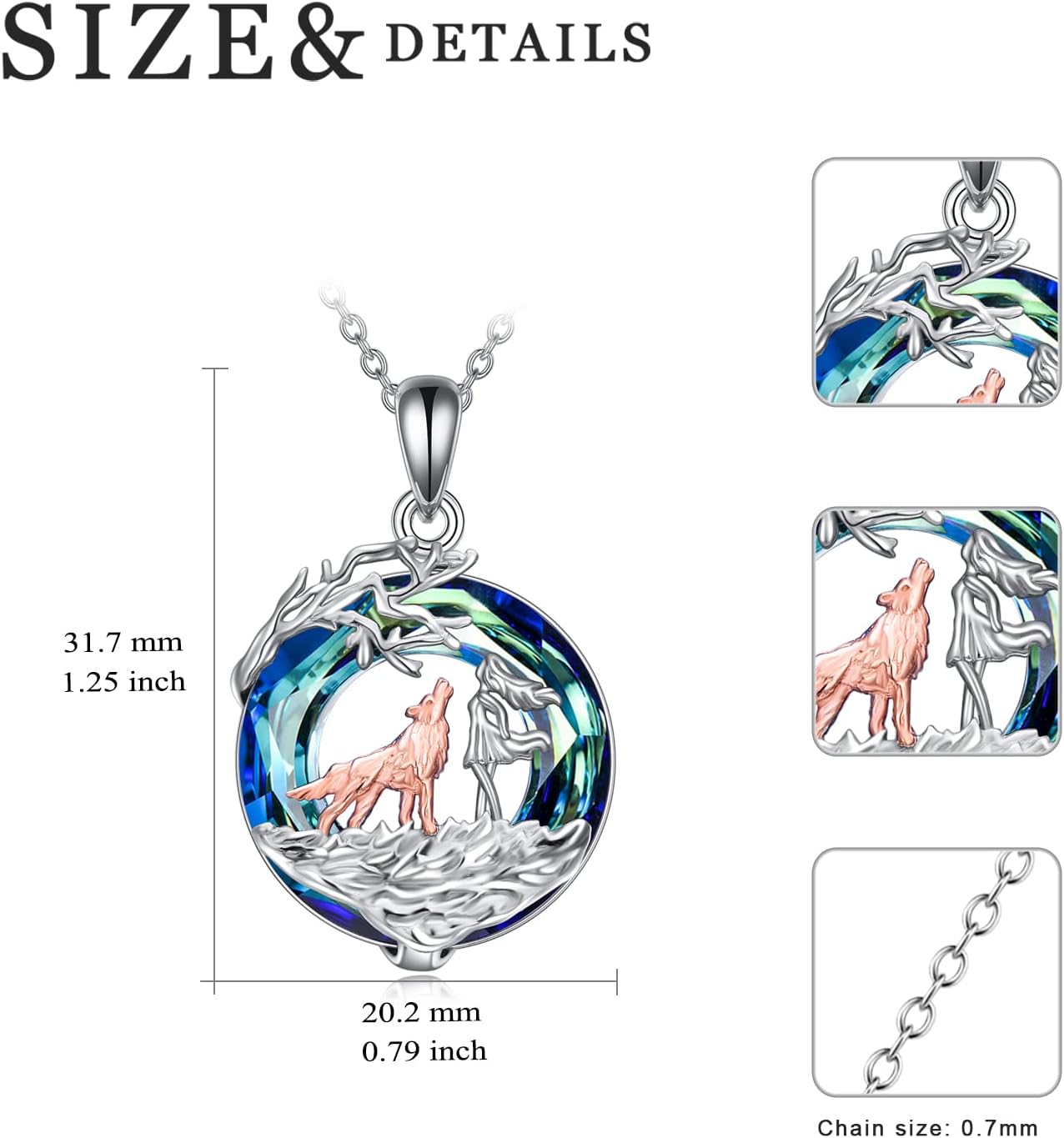 WINNICACA Wolf Horse Necklace Sterling Silver Animal Wolves/Horse Jewelry Gifts for Women Mom Birthday