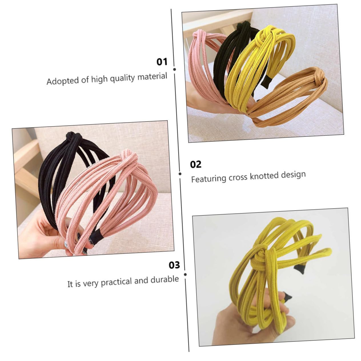 Healeved 6pezzi Fascia Larga per Capelli Donna in Tessuto Nodo Incrociato Accessori per Copricapo Adatto per Matrimoni Feste Spiagge e Uso Quotidiano