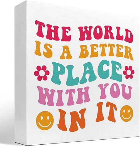z-crange Cartel inspirador de madera con texto en inglés «The World is a Better Place with You in It» para decoración de escritorio, caja de madera