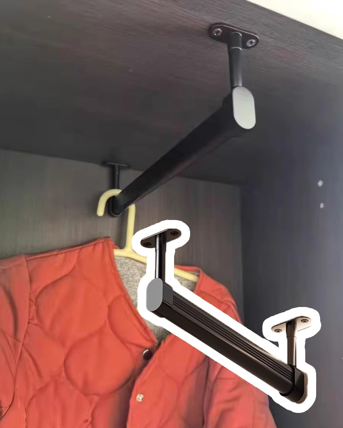 Wardrobe Closet Rod Rail Support U & L Shape, Hanging Rail Cabinet Cupboard Wall Mounting Bracket, Portable Closet Organizer Garment Rack(U-Shape,30cm(11 3/4"))