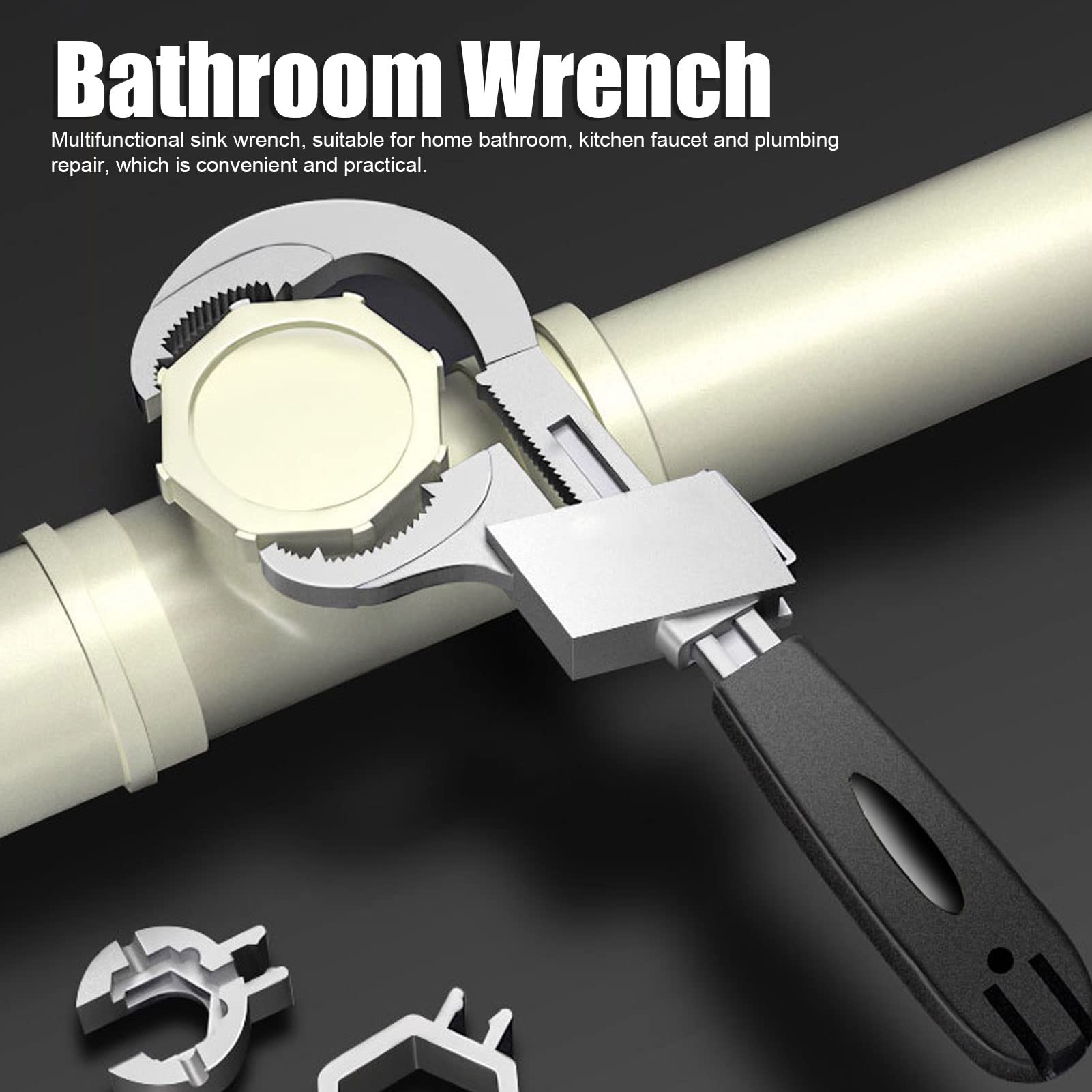 Llave universal de plástico ABS resistente al uso, llave de fontanero de gran apertura, diseño de dientes de tamaño ajustable, llave de fontanero, para el baño del hogar