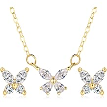 ZRU 925 Sterling Silver Butterfly Necklace Earrings Set for Women Christmas | 925 Sterling Silver Butterfly Cubic Zirconia Jewelry Set | 18K Gold Plated Fashion Jewelry Xmas Birthday Valentines Gifts