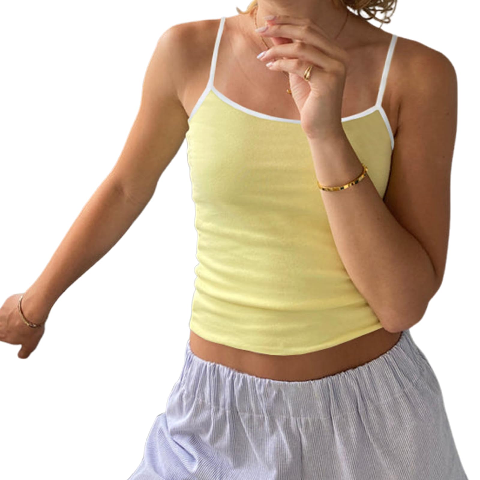 – Women Y2K Sleeveless Striped Spaghetti Strap Crop Cami Tank Backless Slim Fit Aesthetic Going Out Tops Girls