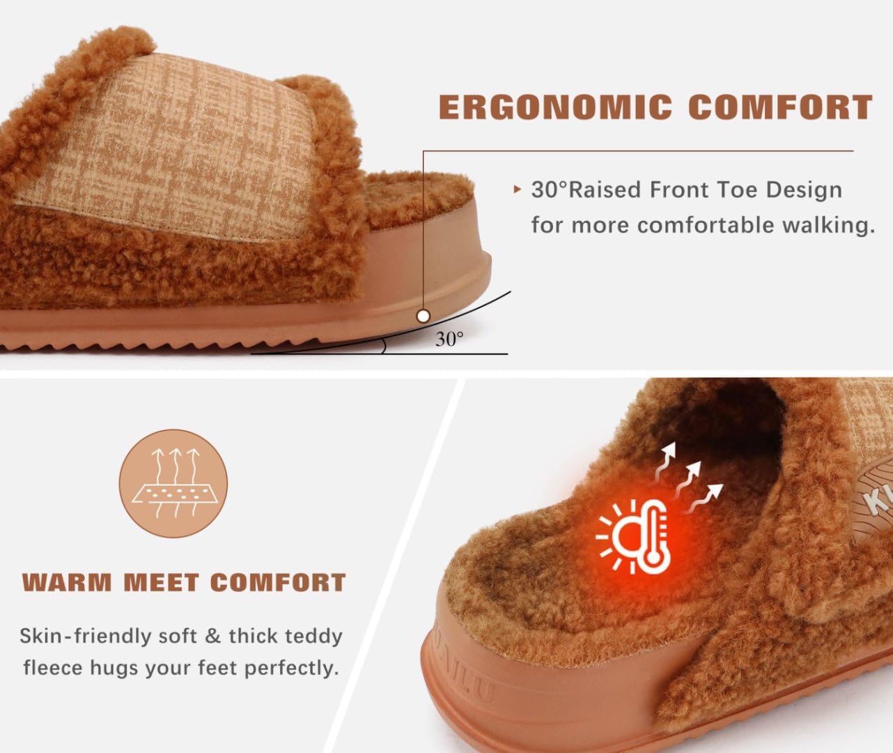 KuaiLu Cushion Slippers For Women with Orthotic Arch Support Wide Adjustable Open Toe Furry Fur Sandals Warm Teddy Fleece Recovery Slides Slip On House Shoes Indoor Outdoor Outfits - Image 5