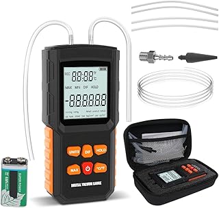 Upgraded Manometer ±100Kpa/14.5Psi Wide Range Manometer Gas Pressure Tester Dual-Port Digital Manometer HVAC 12 Measurement Units Manometer Lp Gas Pressure Tester with Battery,5 Hoses Manometer Gauge
