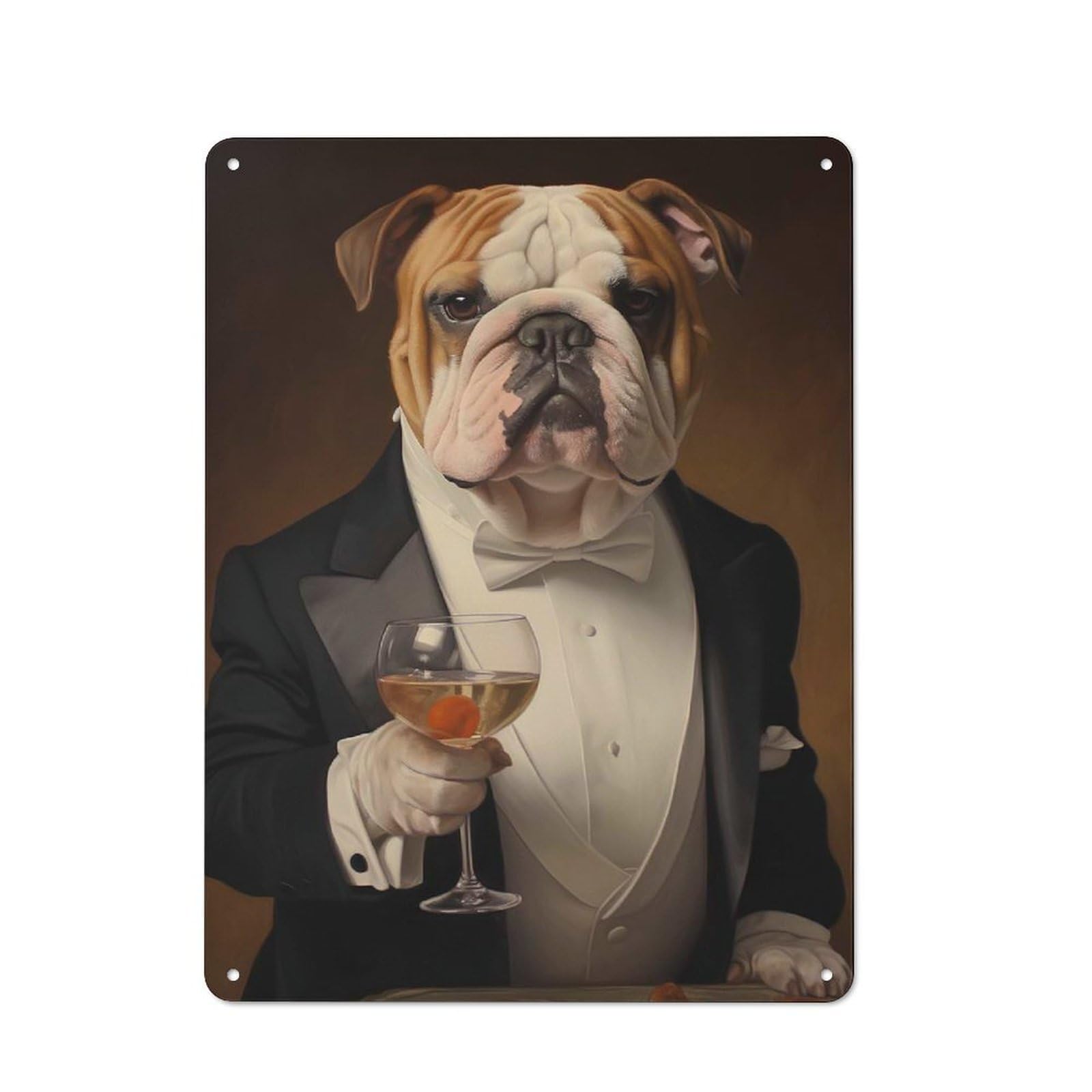 Junmoney Bull Dog Dressed In Tuxedo Retro Metal Sign 40X30cm For Lounge Or Reading Corner, For An Autumn Wall Display In Lounge And Reading Corner