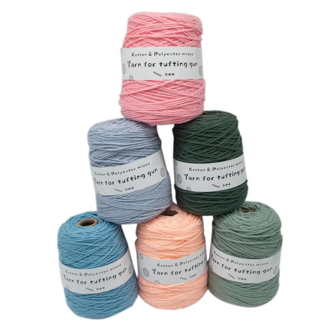 Häkelgarn Getuftetes Garn, Wollknäuel aus Poly-Baumwolle, professionelles Garn für Tufting-Pistole, 5 mm dickes Garn zum Selbermachen von Teppichen, Tufting-Garn zum Weben/Stricken/Stanzen, 6 Rollen