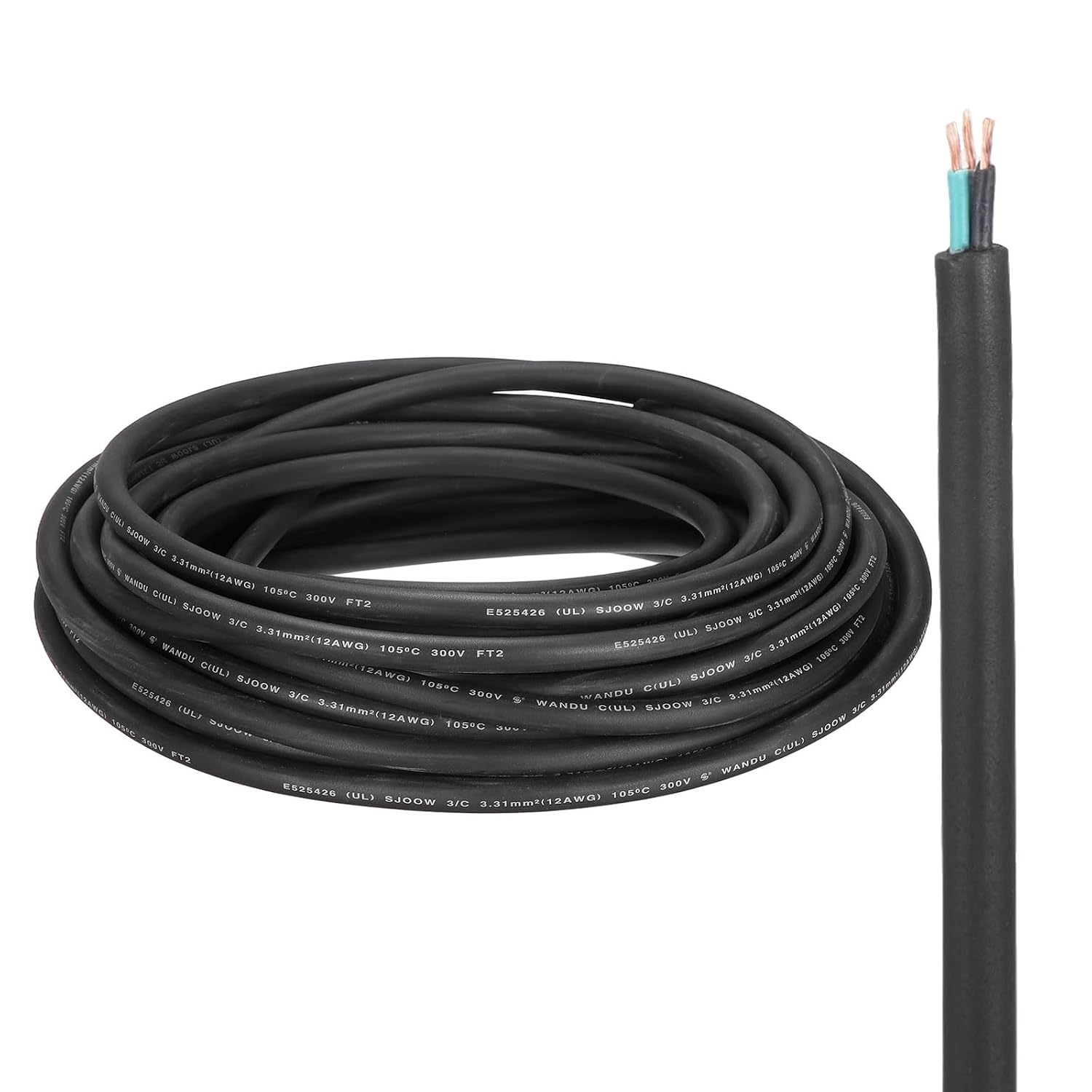 MECCANIXITY SJOOW 12 Gauge 2 Conductor Electrical Wire, 25ft 12 AWG Automotive Wire, Portable Power Cable 300V for Generators, LED Lights, Battery Chargers, Flexible Extension Cord