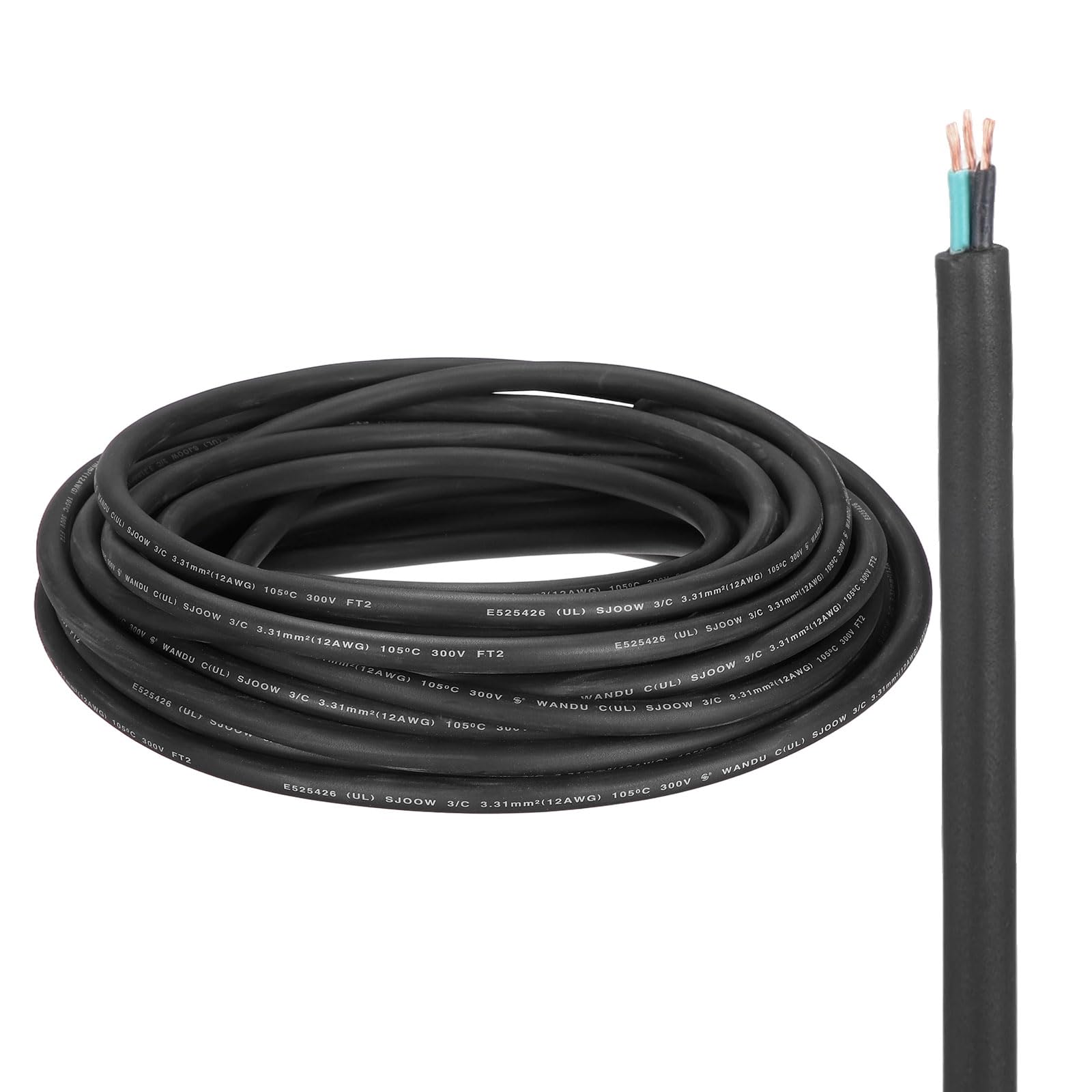 QUARKZMAN SJOOW Cable Eléctrico 12 Gauge 3 Conductores 25 Pies 12 AWG | Cable Automotriz Cable De Alimentación Portátil 300V, Para Generadores Luces LED Cargadores De Baterías, Cordón