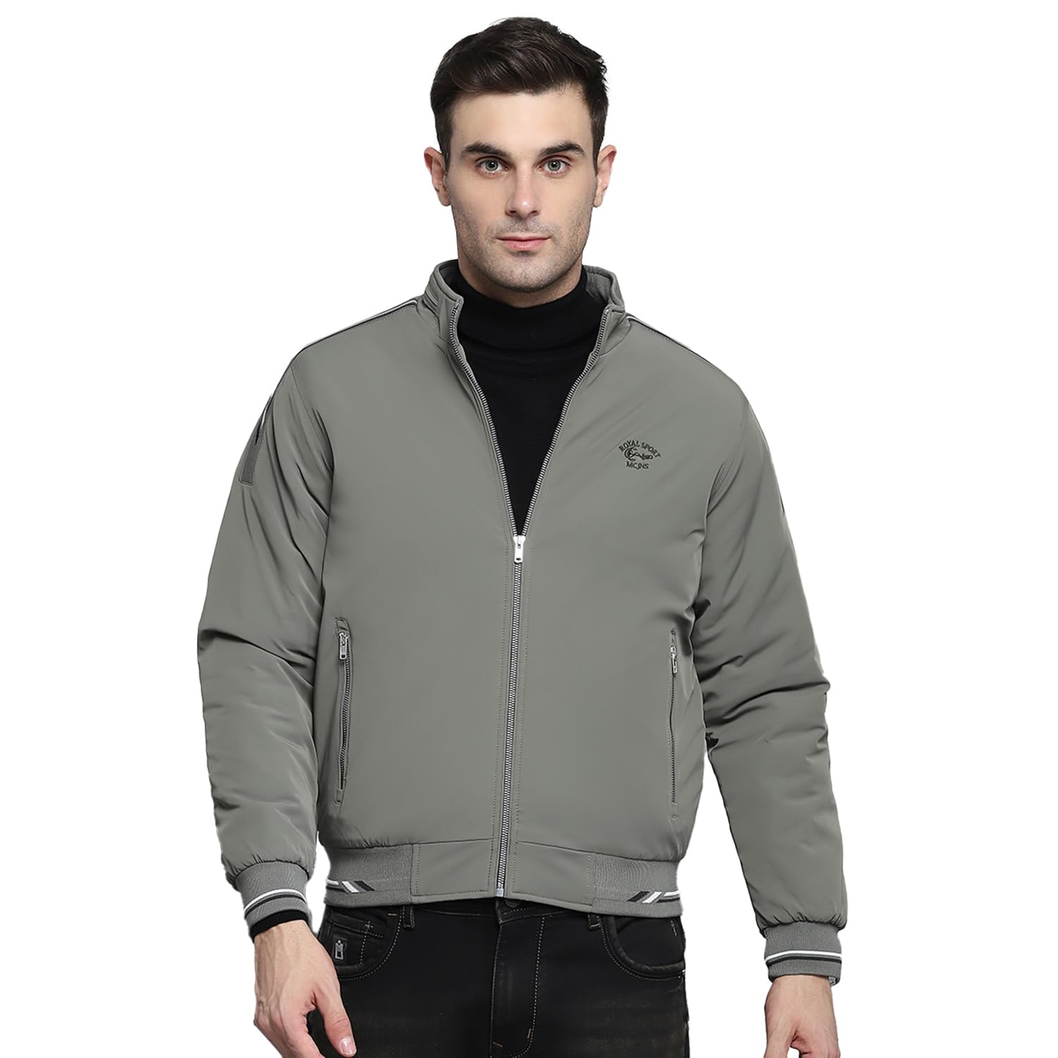 monte carlo Mens Solid Grey Mock Neck Full Sleeves Jacket-picture-53
