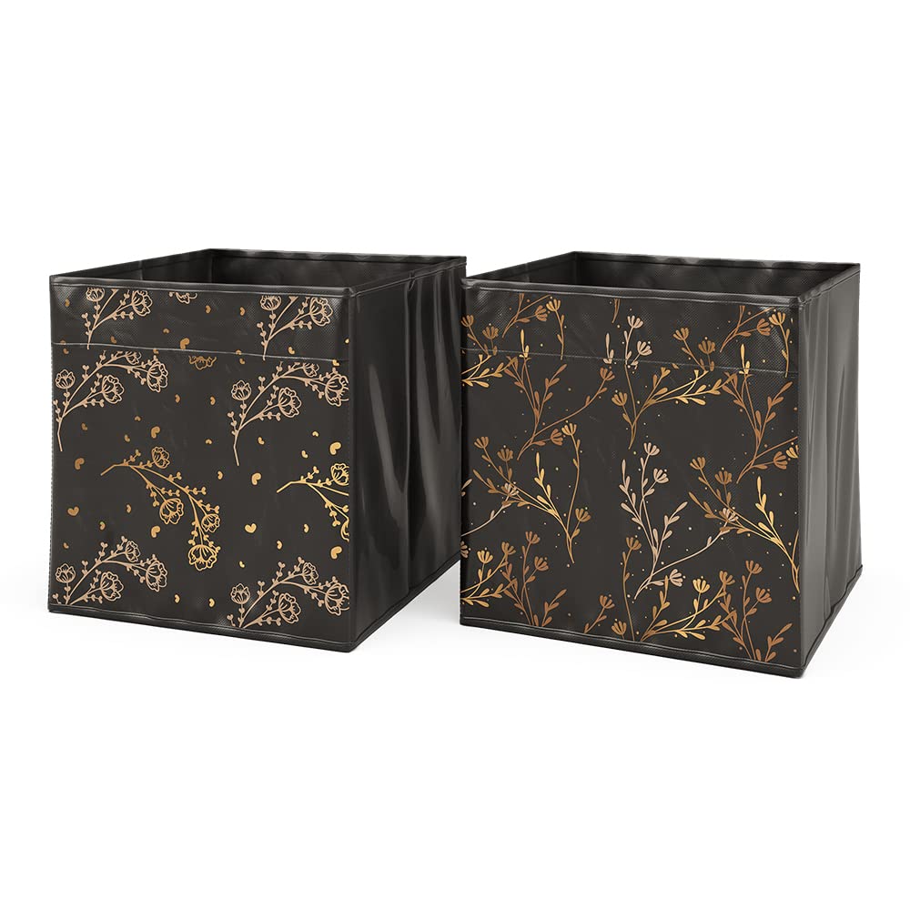 Vicco Boîte pliante, Noir/​or (Floral), 30x30cm Set de 2 options2, compatible avec les systèmes d'étagères avec œillet de préhension intégré
