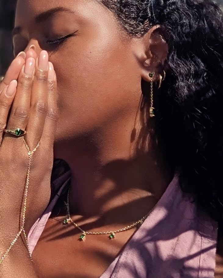 Miniatura 8 de CZ Diamond Ring Bracelet Hand Chain for Women, 6" to 8" adjustable wrist length (Gold, No Diamond)