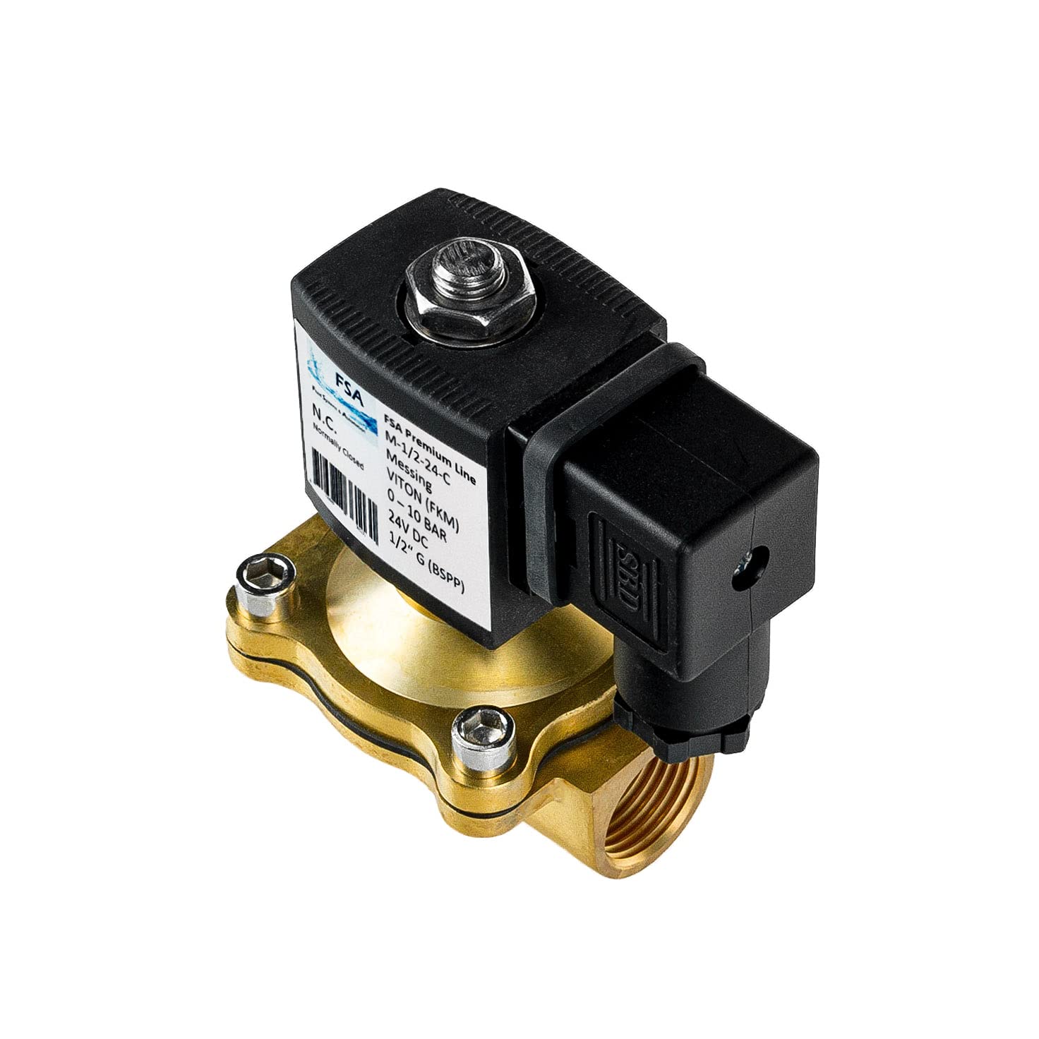FSA Elettrovalvola in ottone, 1/2", 24 V DC, 0-10 bar, Viton, chiusa