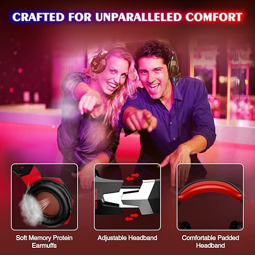 Miniatura 4 de VersionTECH. G2000 - Auriculares para juegos con micrófono con cancelación de ruido, luces LED, orejeras de memoria suave para PS5PS4Xbox