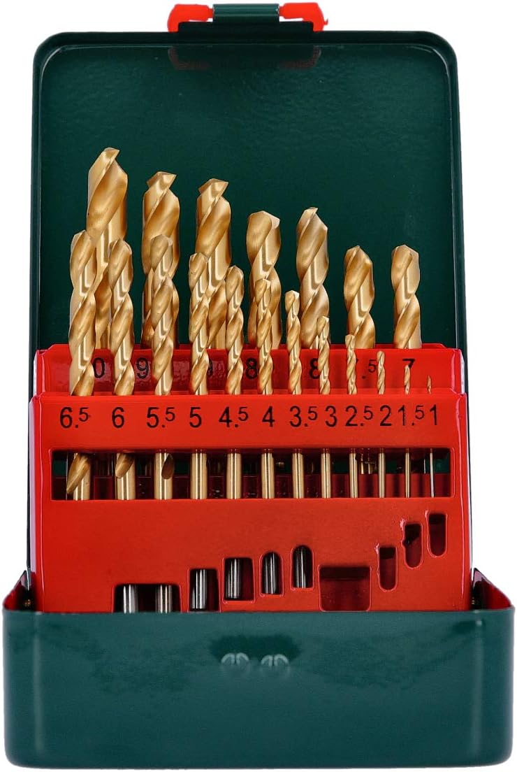 Metabo 627156000 HSS-TIN Twist Drills (19 pcs.), Green, Set of 19 Pieces