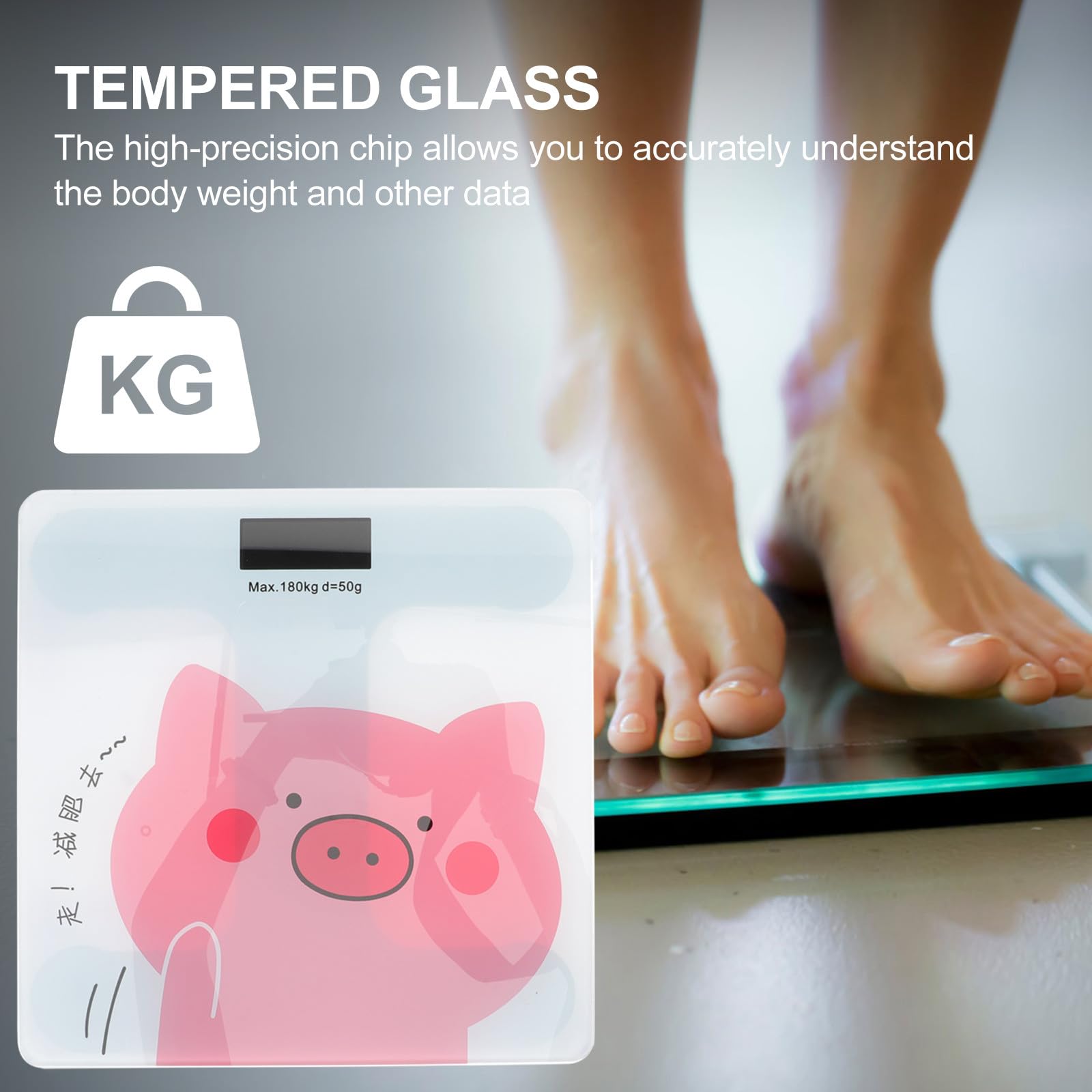 Vaguelly Pèse-personne Numérique Grand Écran Lcd et Verre Trempé, Balance Corporelle Automatique Précise Batterie Intégrée pour Maison et Salle de Bain