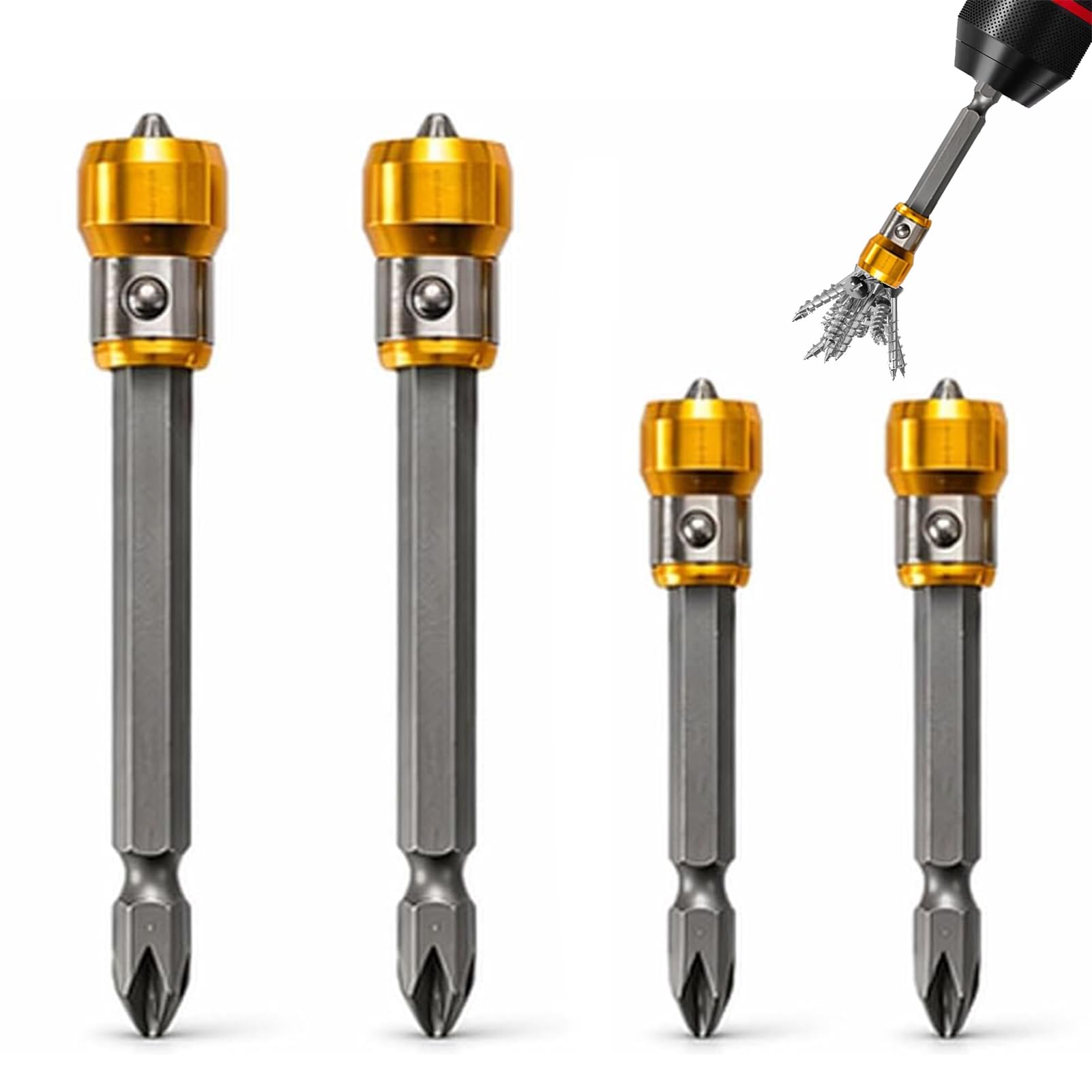 4PCS PH2 Magnetic Screw-Holding Bit Set, Screwdriver Head Magnetic Ring Set, Power Mag Bit Ring 1/4 Hex Shank, Detachable Magnetic Screw Ring Set with Ph2 Screwdriver Bit for Drill & Impact Driver