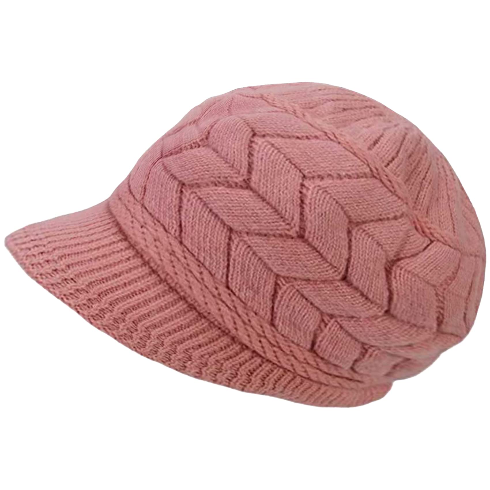 Ausuaya Women's Pink Wool Knit Warm Beanie Hat With Brim, Snow Ski Newsboy Cap With Fleece Lined For Winter Cold Weather Gb-Ws-H-1 (Pink)