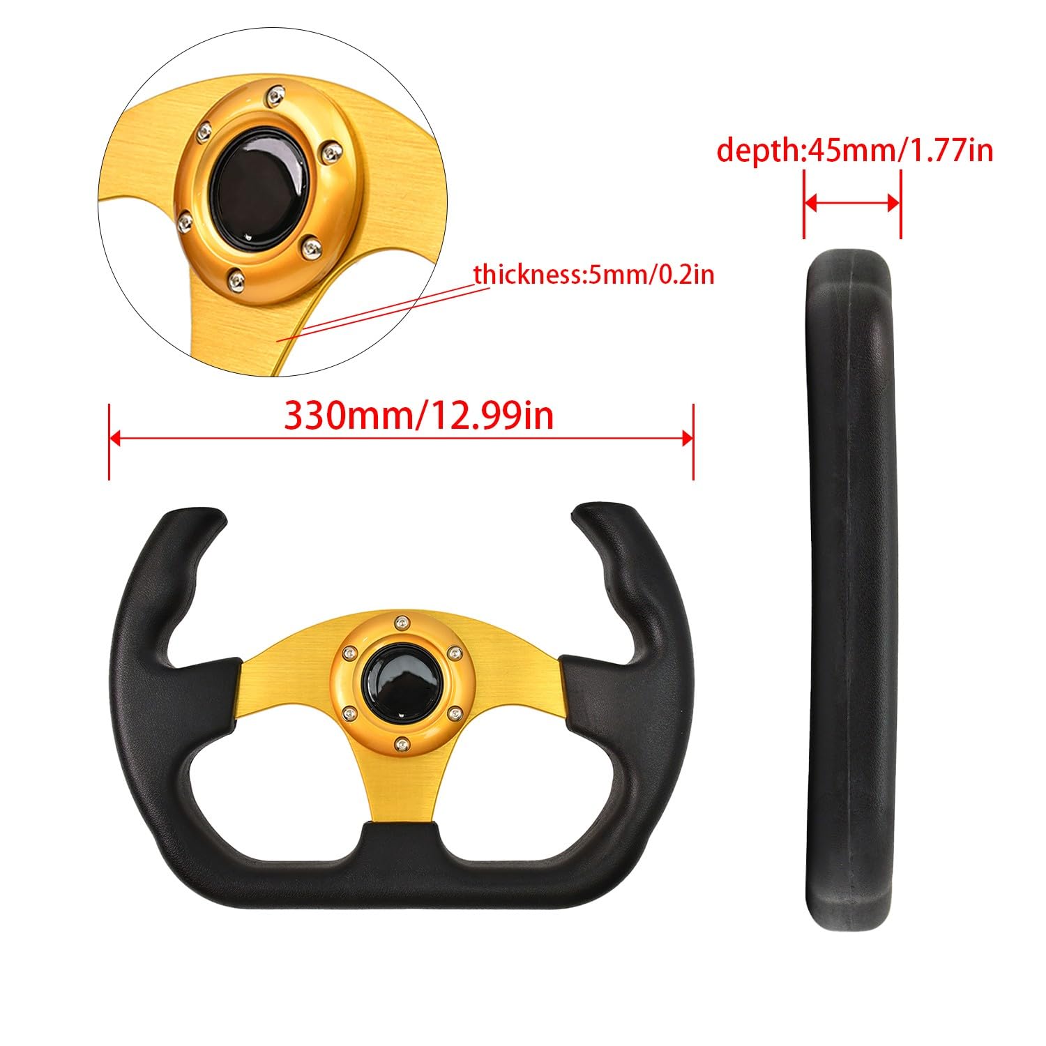 D-förmiges Go-Kart-Rennradlenkrad 320 mm (12,6 Zoll) Universal, modifiziertes Drift-Gaming-Lenkrad aus Vinylleder für Sim-Driving, Motorsport, JDM