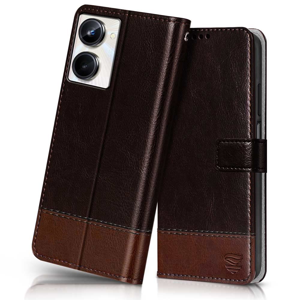 FLIPPED Vegan Leather Flip Cover Back Case for Realme 10 Pro 5G (Flexible, Shock Proof | Hand Stitched Leather Finish | Card Pockets Wallet & Stand | Coffee with Brown) (B0BSS5K68H) Amazon Price History, Amazon Price Tracker