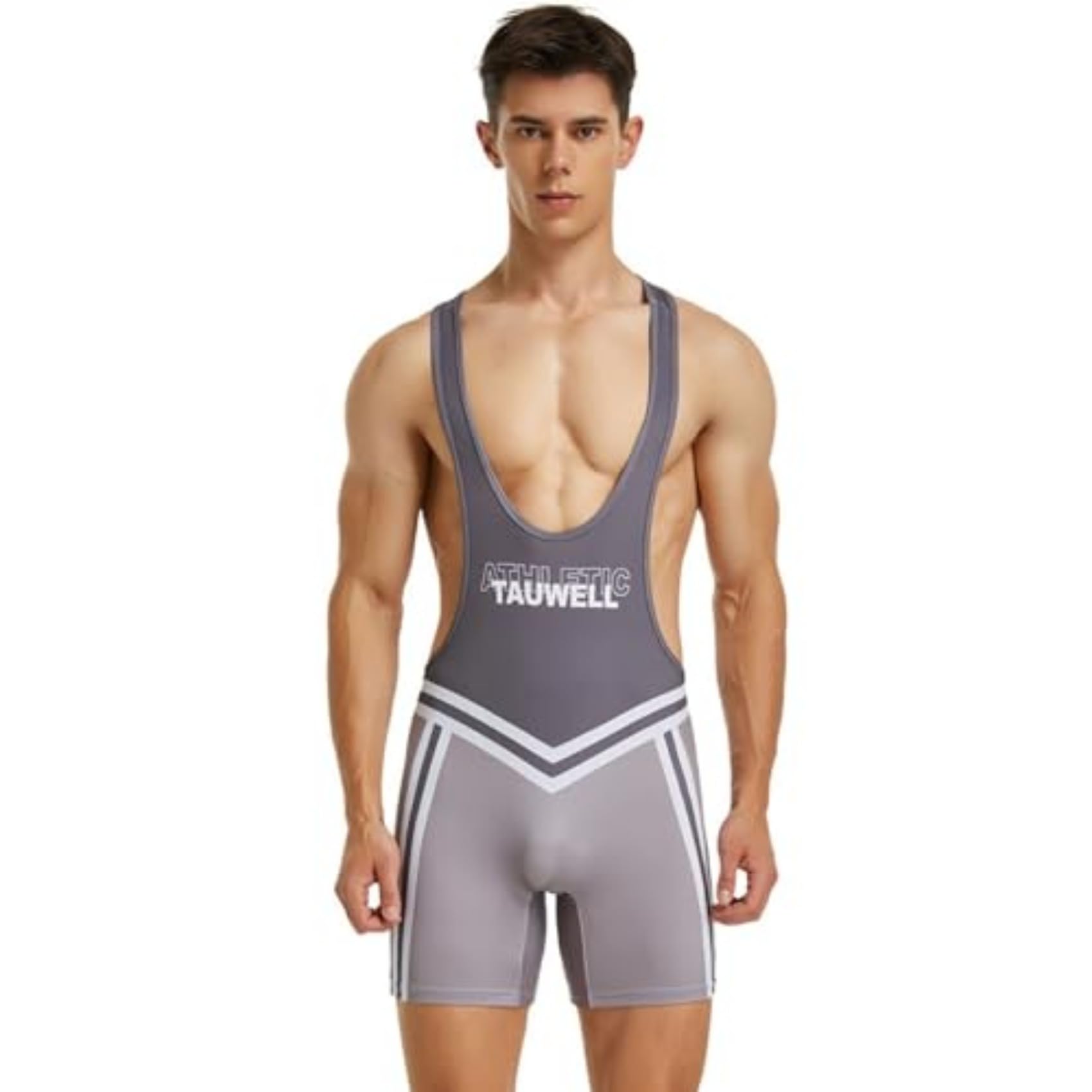 Wayonge Men's Wrestling Singlet Athletic Leotard for Active Wrestling or Workout Jumpsuits Men's Sleeveless Sport Bodysuit, Tw- 9704-grey, Large