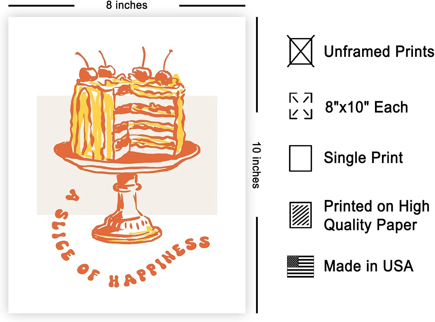 Poster Master Slice of Happiness Poster - Retro Cake Print - Baking Art - Abstract Design - Kitchen Print - Chic Boho Decor - Modern Design - Bakery or Restaurant Decor - 8x10 UNFRAMED
