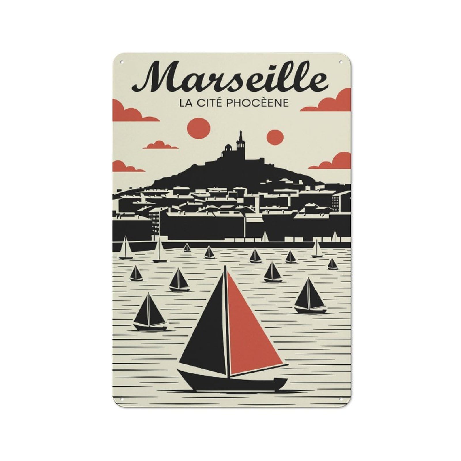 Junmoney Style-12 Classic Marseille Vintage Travel Metal Wall Art Sign 30X20cm, Vintage Wall Decor For Lounge, Study, Pub Or Wall Gallery