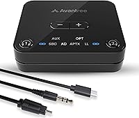 Vista 1 de Avantree Audikast 3 – Transmisor Bluetooth 5.3 para audio de TV solo a través de salidas ópticas y AUX, aptX Adaptive, conexión para dos