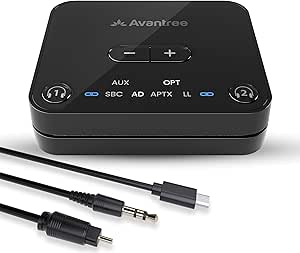 Avantree Audikast 3 - Bluetooth 5.3 Transmitter for TV with Optical or AUX Audio Output Port, aptX-Adaptive, Dual Link for 2 Headphones, and 100ft Long Range