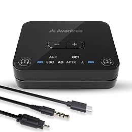 Avantree Audikast 3 – Bluetooth 5.3 Transmitter for TV Audio via Optical & AUX Outputs Only, aptX Adaptive, Dual Headphone Connection, 100ft Range – Not for HDMI–Only TVs