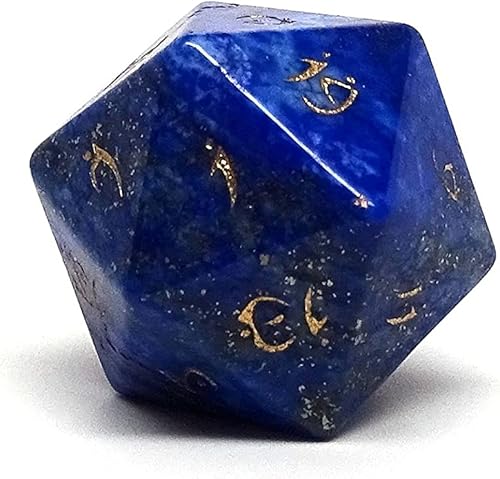 Miniatura 2 de Dados de piedra D20 individuales Dados de piedra semipreciosa con fuente Elvenkind (Lapis Lazuli - Oro)