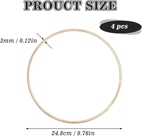 Miniatura 2 de Abeillo 4 anillos de atrapasueños de 10 pulgadas, anillos de metal para manualidades, centro de mesa de aro floral de metal, aro floral de metal