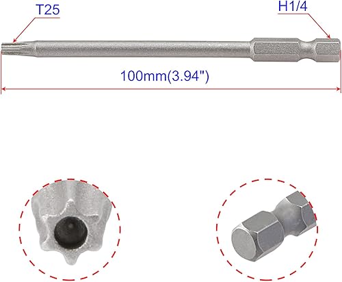 Miniatura 6 de Aopin T40 con agujero, destornillador de cabeza Torx a prueba de manipulaciones, mango hexagonal de 14 de pulgada, acero S2 magnético, 3.94 pulgadas
