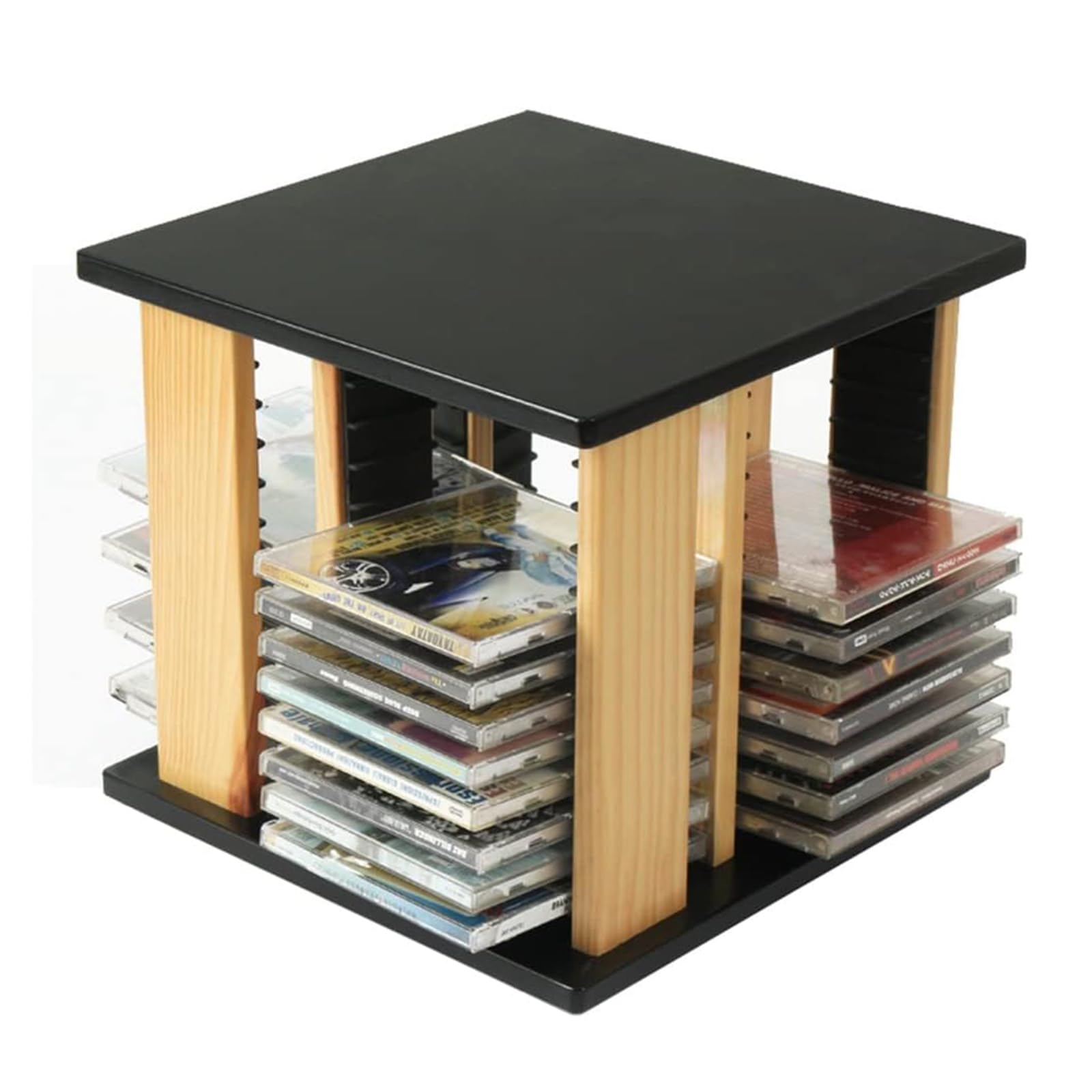 Porta CD Girevole Da Scrivania, Mensola Portadischi E Portaoggetti Retrò, Può Contenere Fino a 48 CD, Espositore Aperto Su 4 Lati, Per Libri, Riviste, DVD
