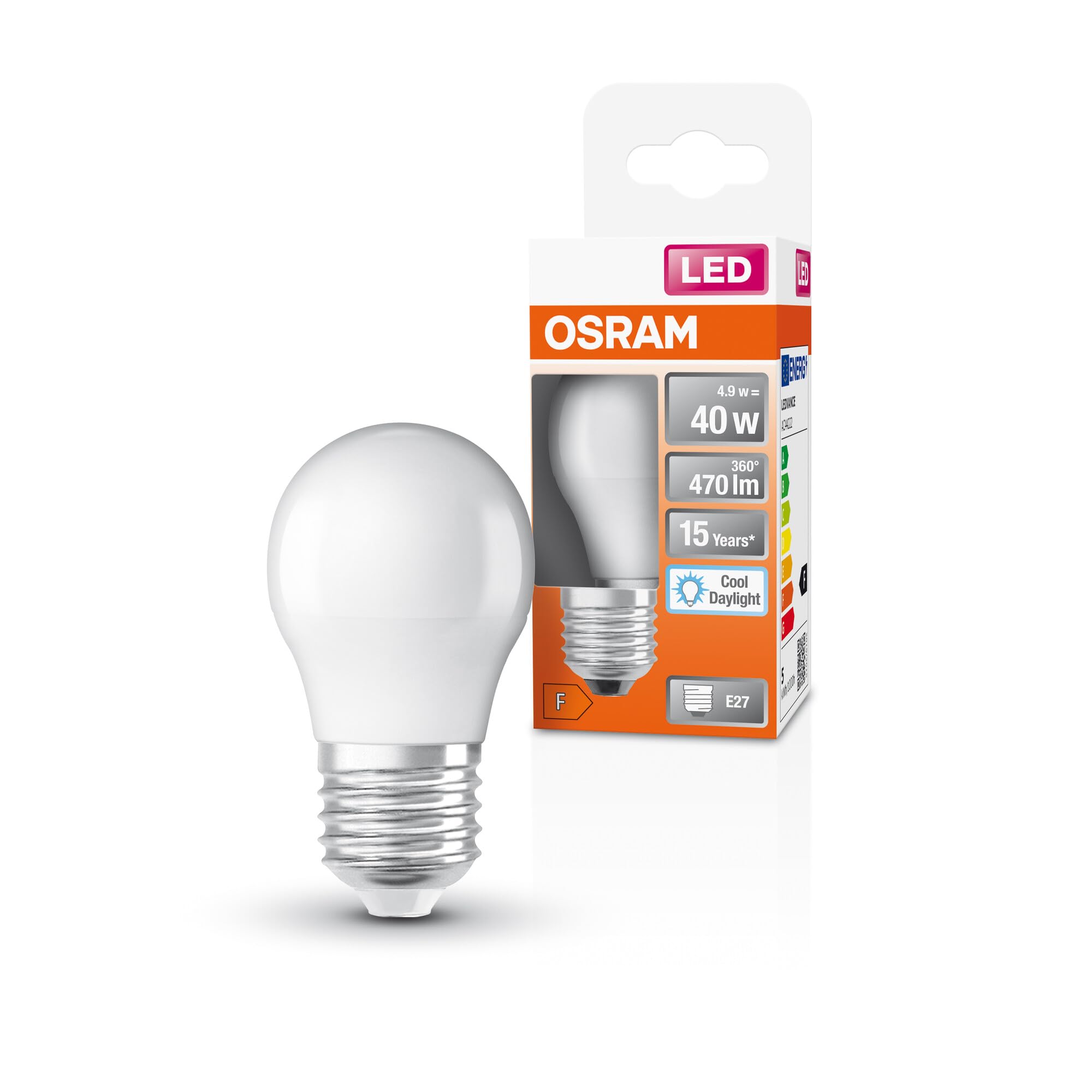 Osram LED Star Classic P40 LED Lampe für E27 Sockel, Tropfenform, matte Optik, 470 Lumen, tageslichtweiß (6500K), Ersatz für herkömmliche 40W Glühbirnen, nicht dimmbar, 1er-Pack