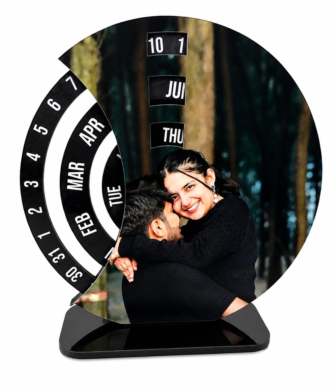 8x8 Inch Personalized Lifetime Wooden Rotating Perpetual Desk Calendar with Custom UV Printed Photo | Reusable Forever Anniversary Wedding Birthday Gift for Couples Family | Premium Home Office Decor-image-1