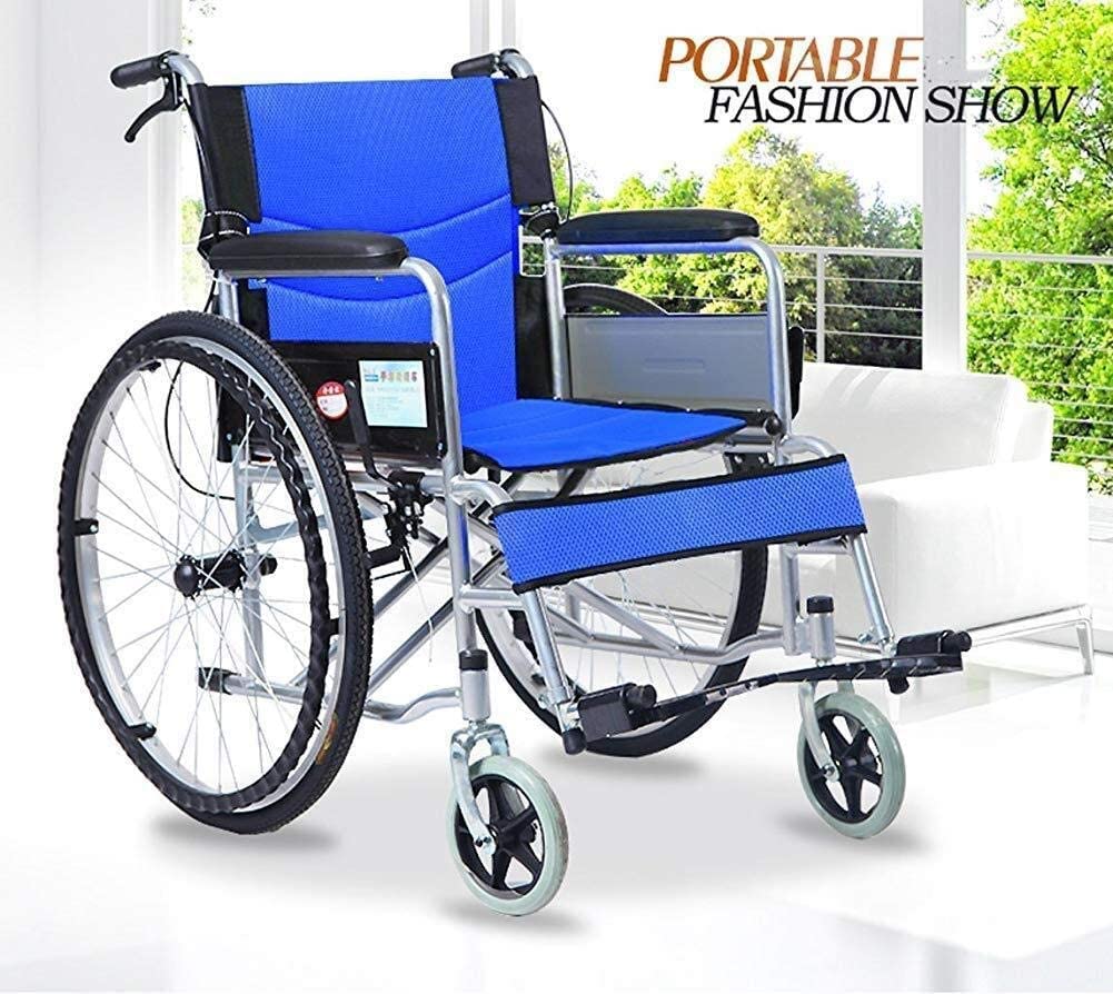 BKEKM Silla de Ruedas Silla de Ruedas de Transporte Plegable Mobility - Silla de Aluminio con Freno de Mano y Rueda Silla de Ruedas Manual Ligera para Adultos Cómodo