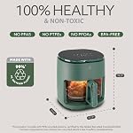 WILLOW Eco Series 6 in 1 Air Fryer with Glass Basket, 5 Quart Non Toxic Air Fryer w Digital Display, 430°F Max Temp, Preheat & Keep Warm Function, Compact + Dishwasher Safe Glass Airfryer - GREEN