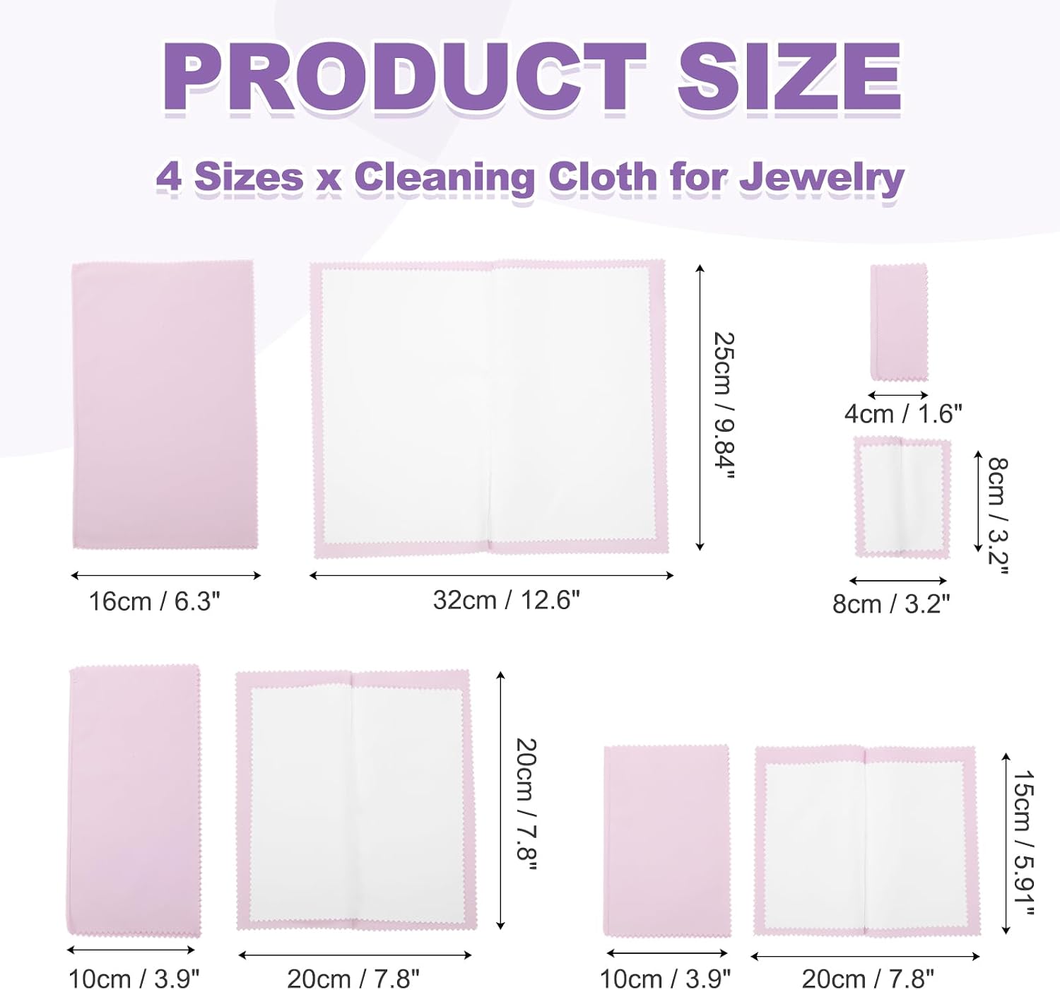 PATIKIL Jewelry Cleaning Cloth Set, 4 Sizes Double-Sided Fleece Polishing Cloth Tarnish Remover for Gold, Silver and Jewelry, Pink
