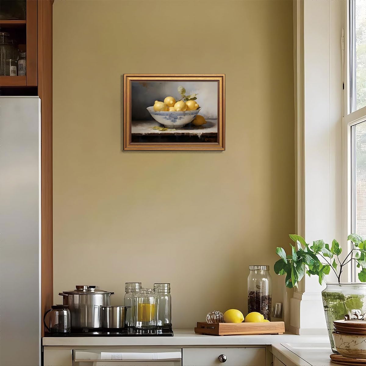 Gold Framed Wall Art Vintage Lemons Still Life Canvas Art Farmhouse Fruits Picture Wall Decor Antique Prints Rustic Kitchen Paintings Country Artwork for Bedroom Bathroom Living Room 12x16 Inch