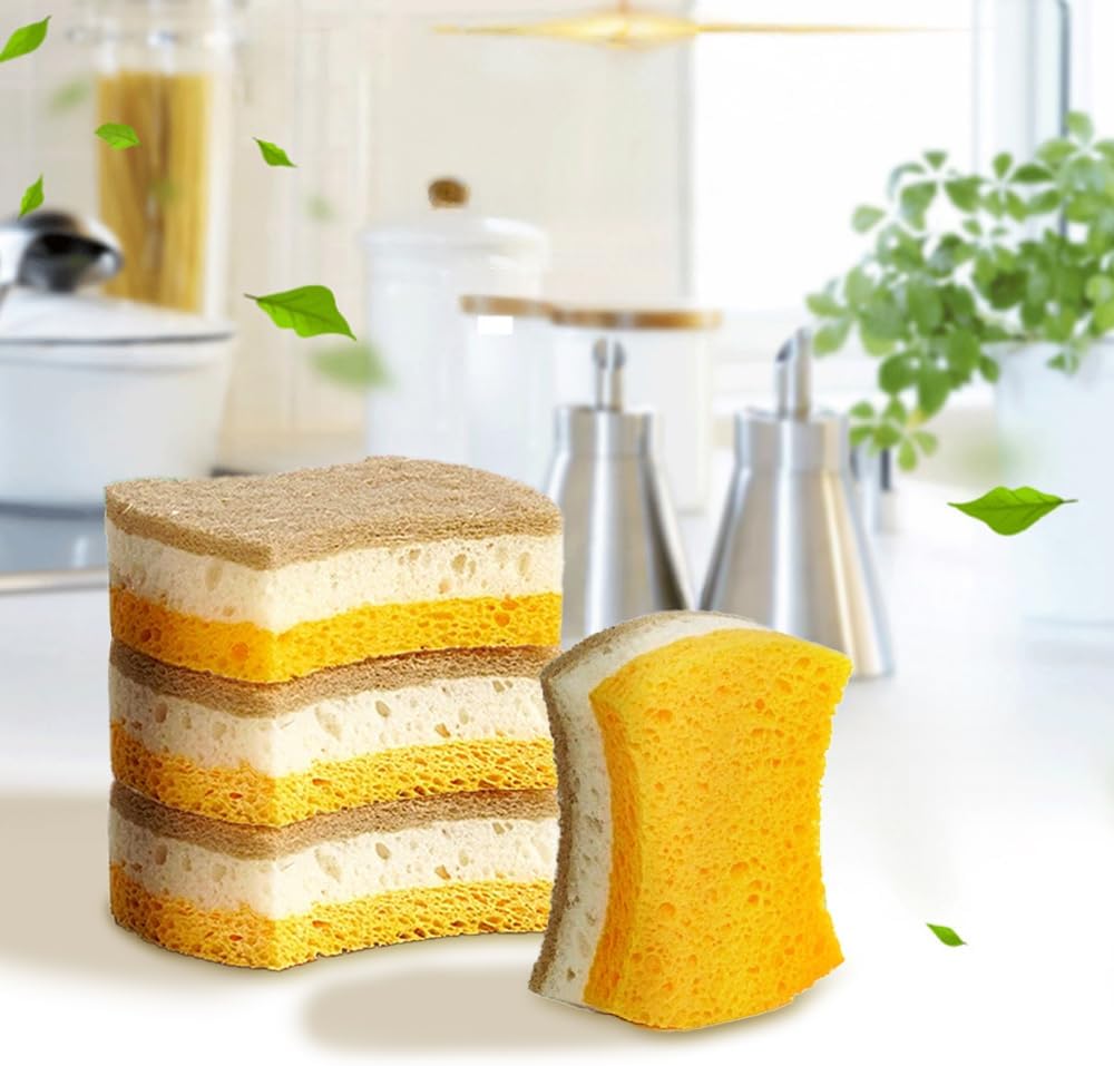 Natural Kitchen Sponge, 4PCS-Natural Sponge for Non Stick Cookware, Cleaning Tools, Scrubber for Dishes, Cleaning for Kitchen, Bathroom