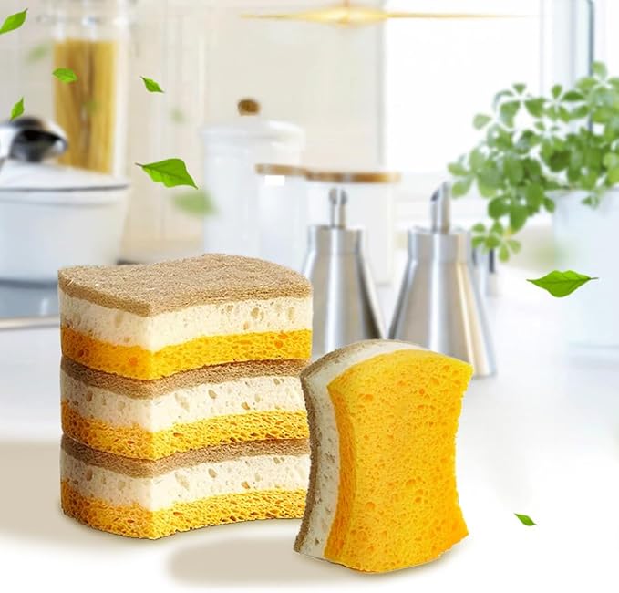 Natural Kitchen Sponge, 4PCS-Natural Sponge for Non Stick Cookware, Cleaning Tools, Scrubber for Dishes, Cleaning for Kitchen, Bathroom