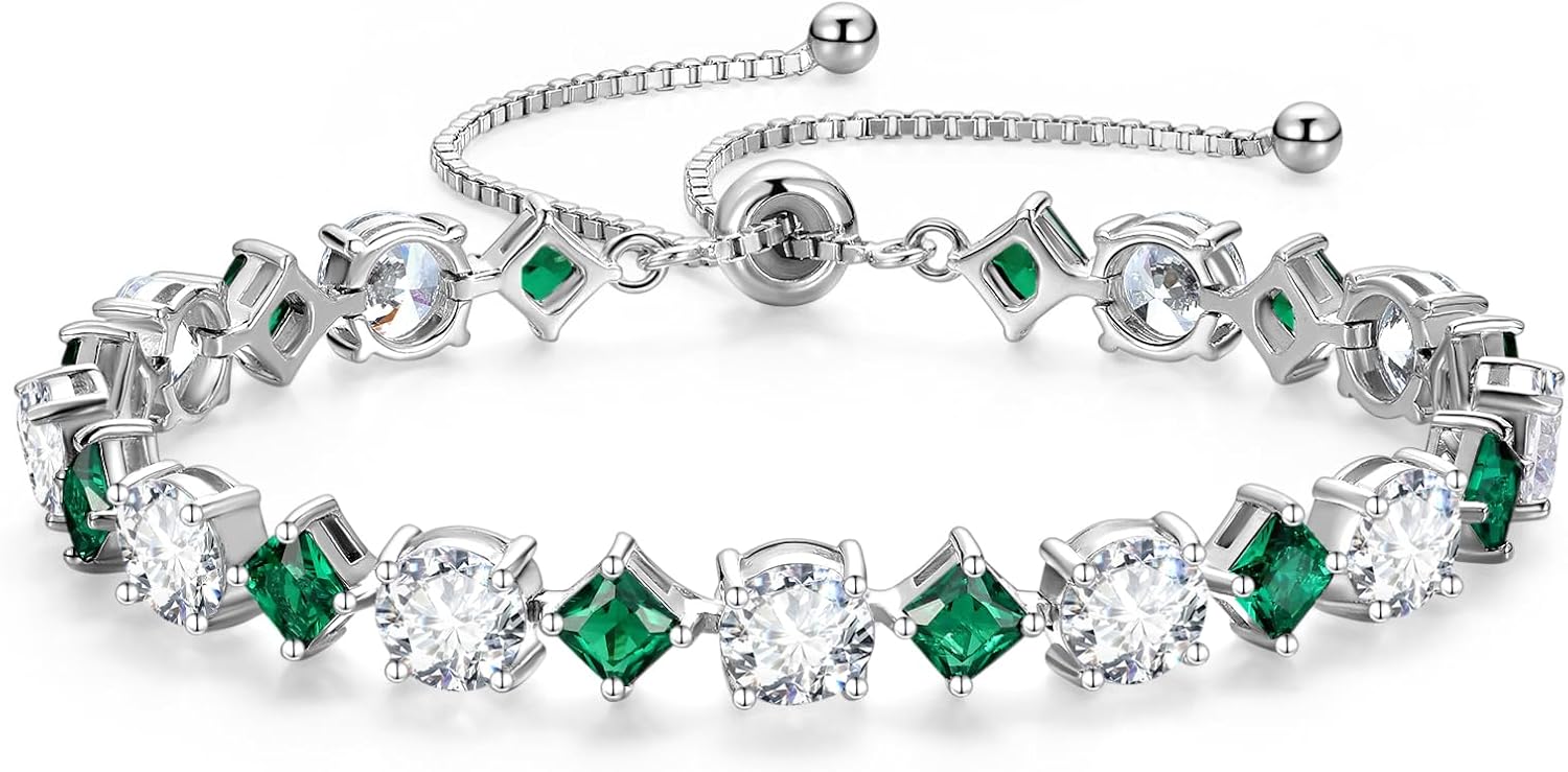 FANCIME Rhythm of Light Sterling Silver Tennis Bracelet Birthstone Bolo Tennis Bracelets for Women Fine Jewelry Birthday Gifts for Women