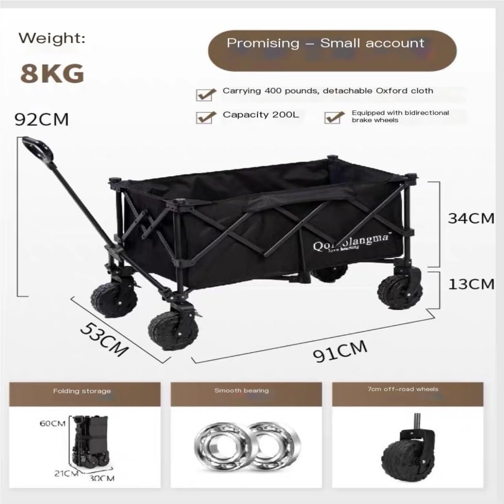 屋外用カート キャンプカート、屋外ピクニックキャンプカート、食料品ショッピングトレーラー、ギャザリングカート、キャンピングカーカート キャリーワゴン キャリーカート 折りたたみ コンパクト 耐荷重80kg ... 