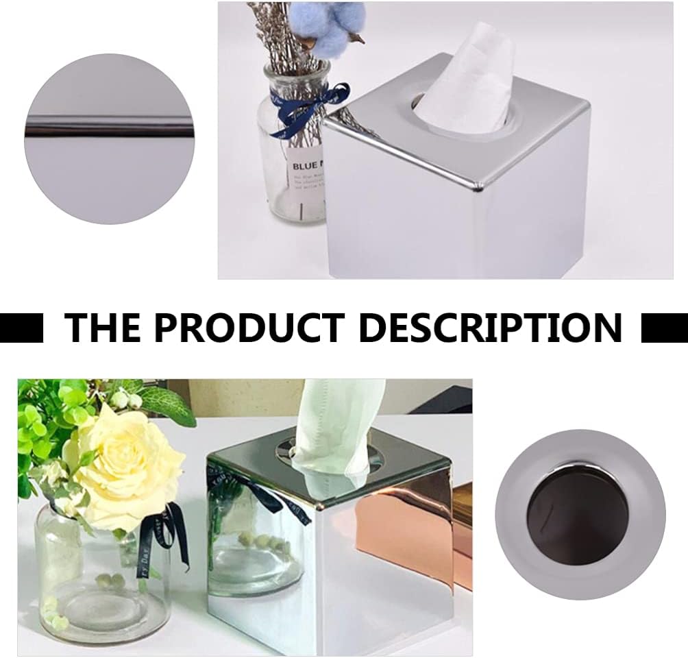 BESPORTBLE Silver Tissue Box Cover - Square Plastic Chrome Holder with Waterproof Base for Bathroom Decor and Accessories - Modern Tissues Cube Boxes for Vanity - for Home